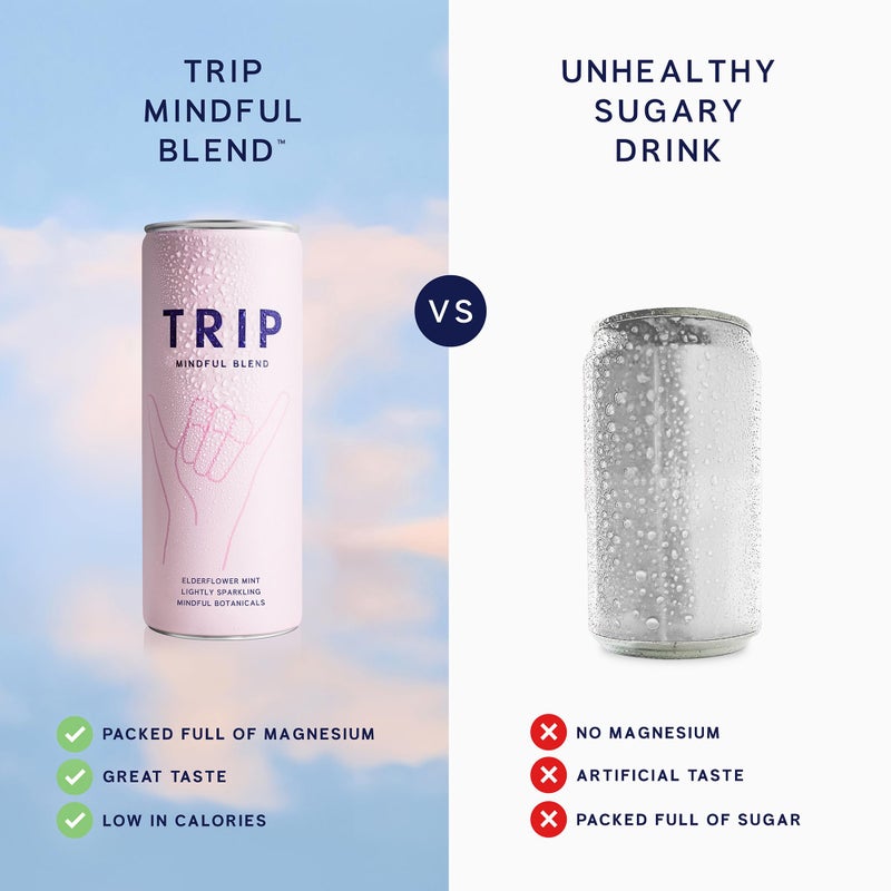 Trip Mindful Blend, Lightly Sparkling Adaptogen Seltzer, Mocktail w/ 120mg Magnesium Citrate with Ashwagandha, Lions Mane & L Theanine, No Added Sugar, Vegan, Original Variety Pack, 12 Oz, 12Pk - Image 4